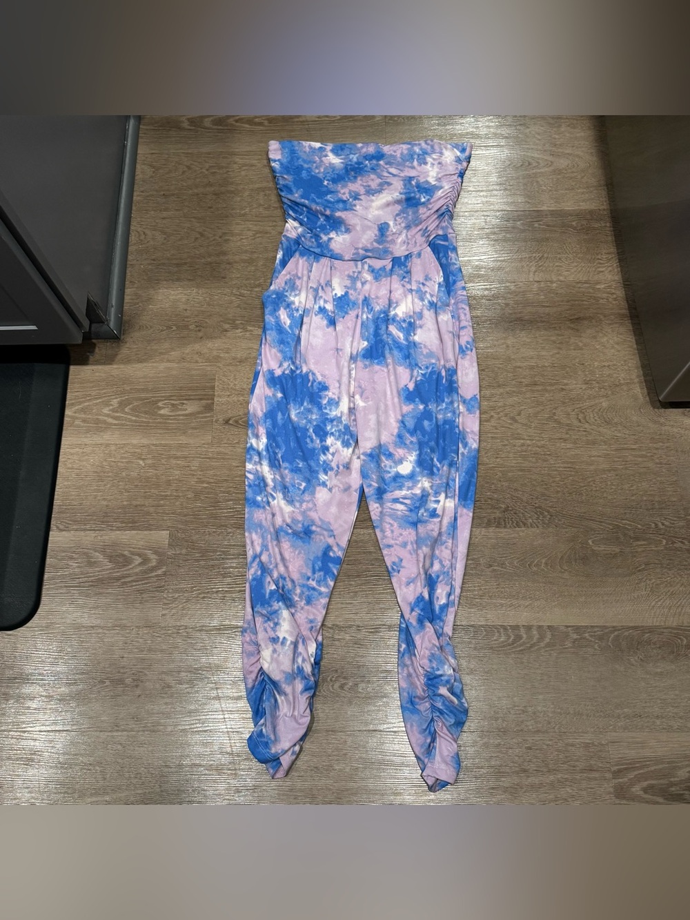 Strapless Tie-Dye Jumpsuit in Pink & Blue